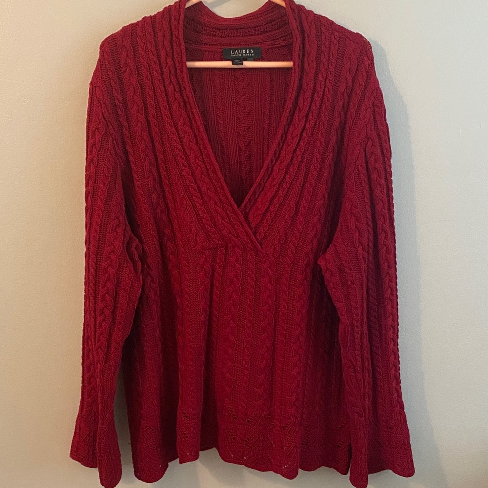 Lauren Ralph Lauren Deep Red Cable V-Neck Sweater